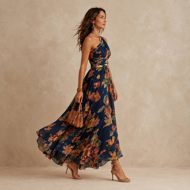 Celeste | Maxi Floral de Un Hombro