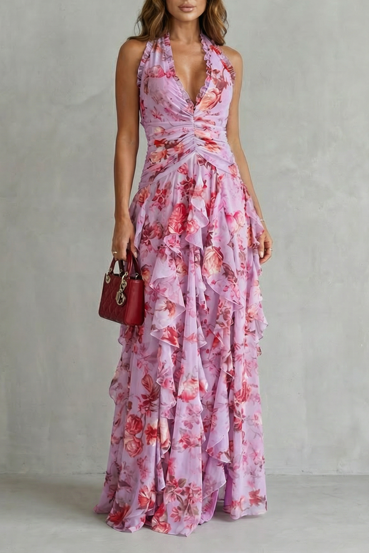 Belladina, Romántica Cascada de Rosas Vestido largo con Escote Americano de Zelira