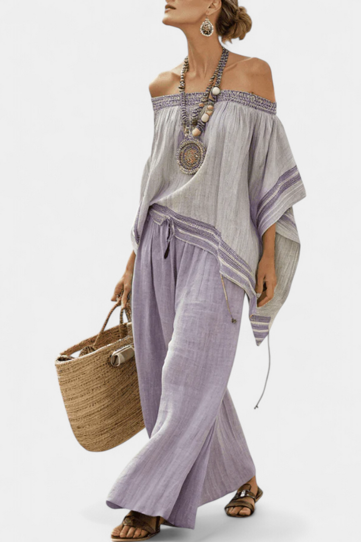 Zandrel, Elegante conjunto de lino off-shoulder de Zelira