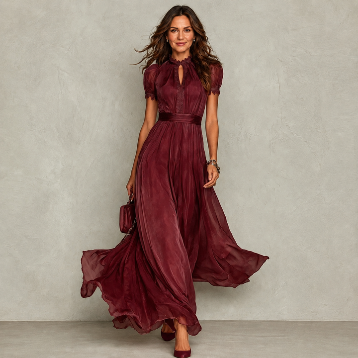 Zoey, Vestido Plisado de Mujer con Escote de Volantes de Zelira