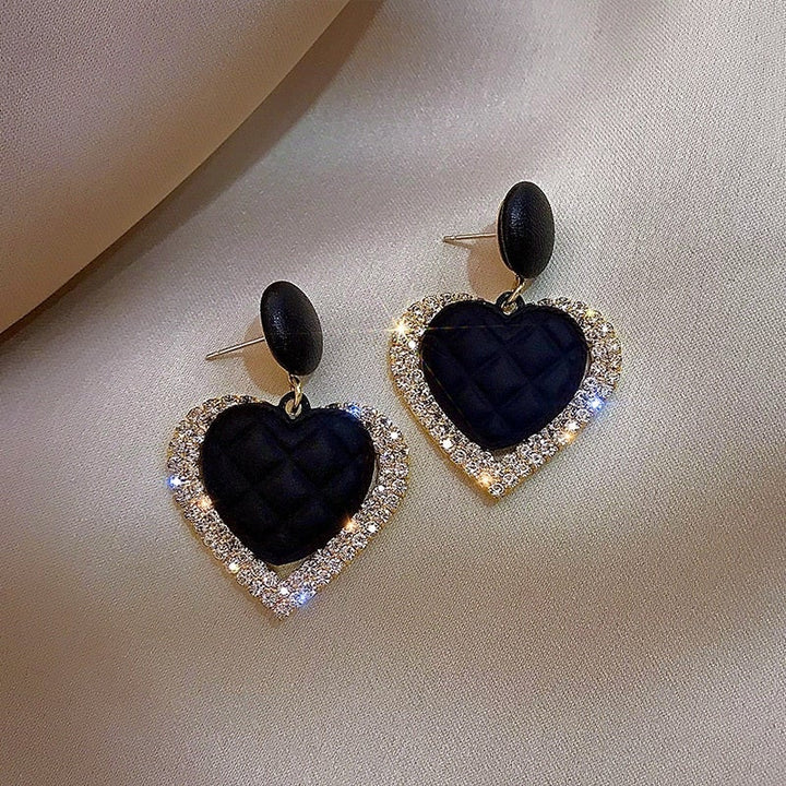 Pendientes colgantes en forma de corazón negros en oro - Zelira