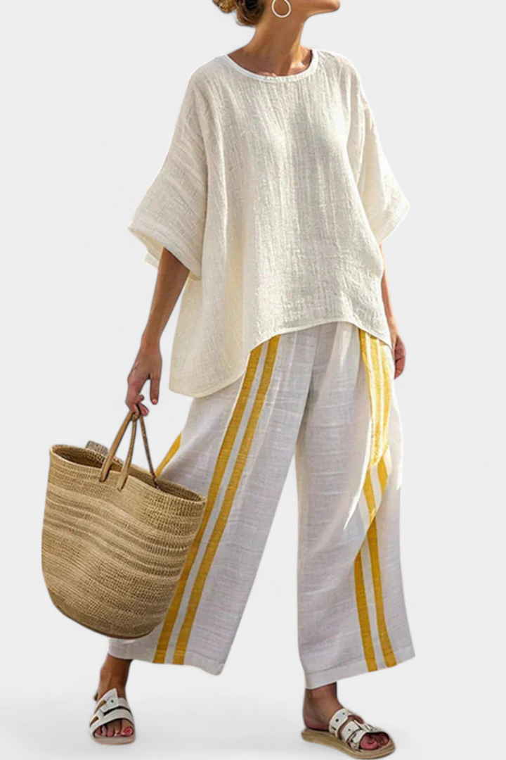 Anselor, Conjunto de lino amarillo con detalles de Zelira