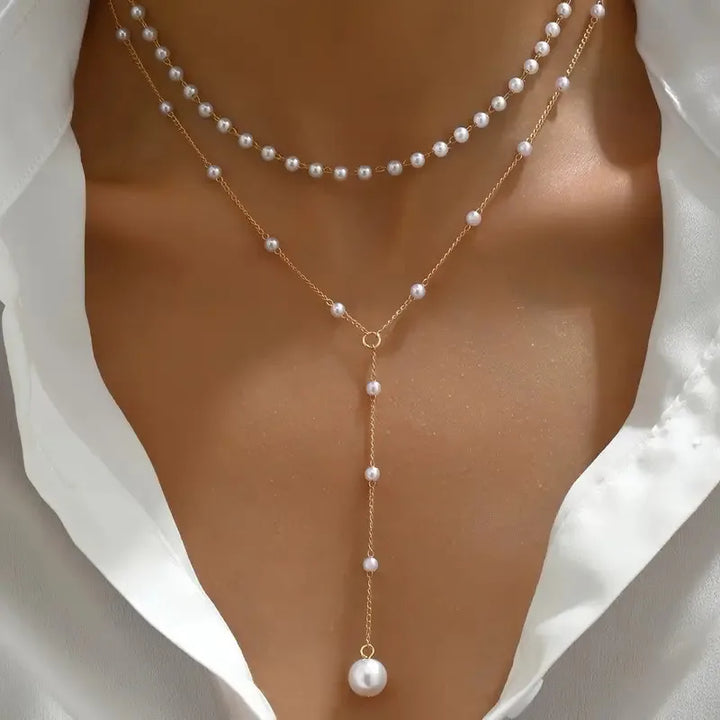 Collar de perlas de dos hileras con colgante - Zelira