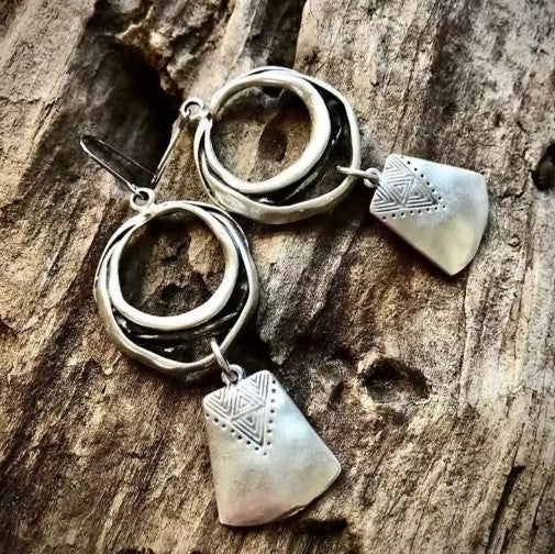Vintage Pendientes colgantes cuadrados de plata - Zelira