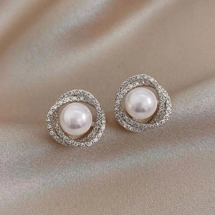 Pendientes en espiral brillantes con perlas elegantes - Zelira