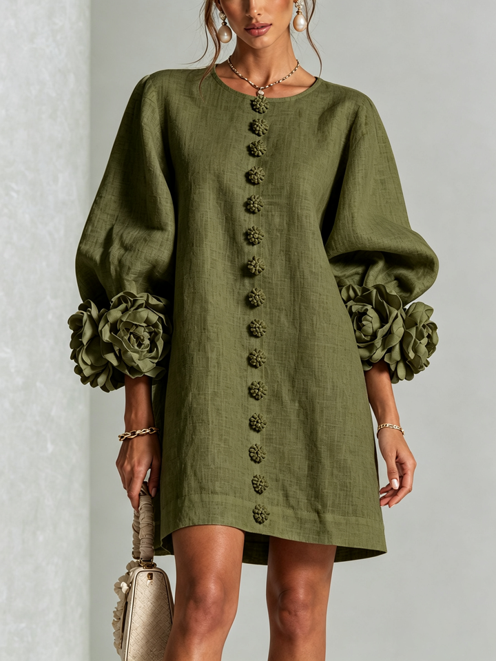 Vestido mini camisero floral verde oliva - Zelira