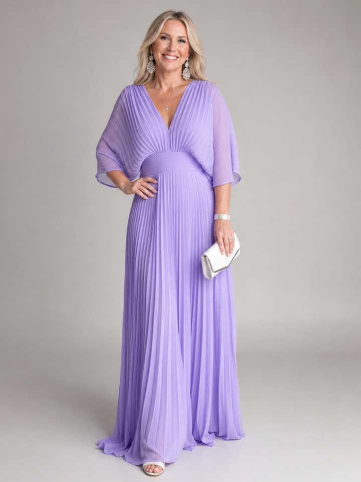Ingrid, Vestido de noche plisado con manga larga de Zelira