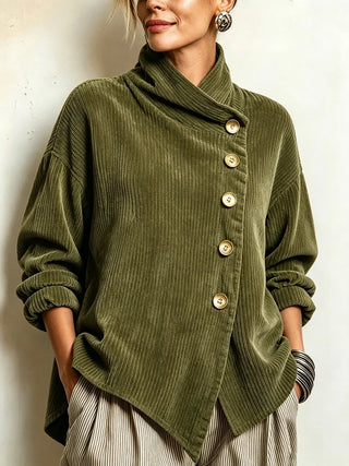 Olivia | Blusa cruzada de pana en Verde Oliva