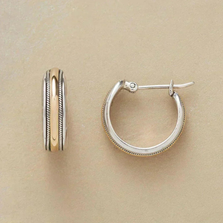 Pendientes de aro de plata con diseño vintage Golden Line - Zelira