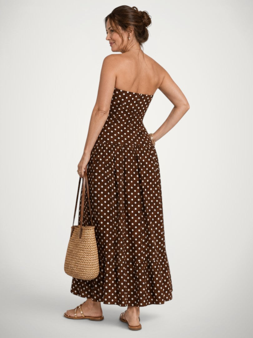 Amelie | Vestido midi de hombros descubiertos con topos