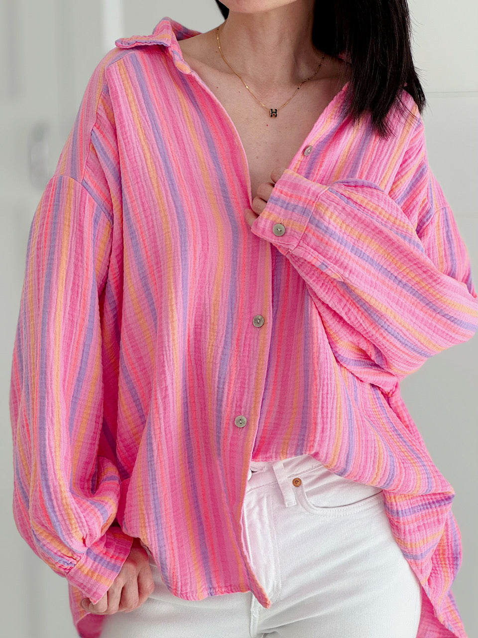 Blusa de Muselina, Rayas Rosa Chicle, 2 colores