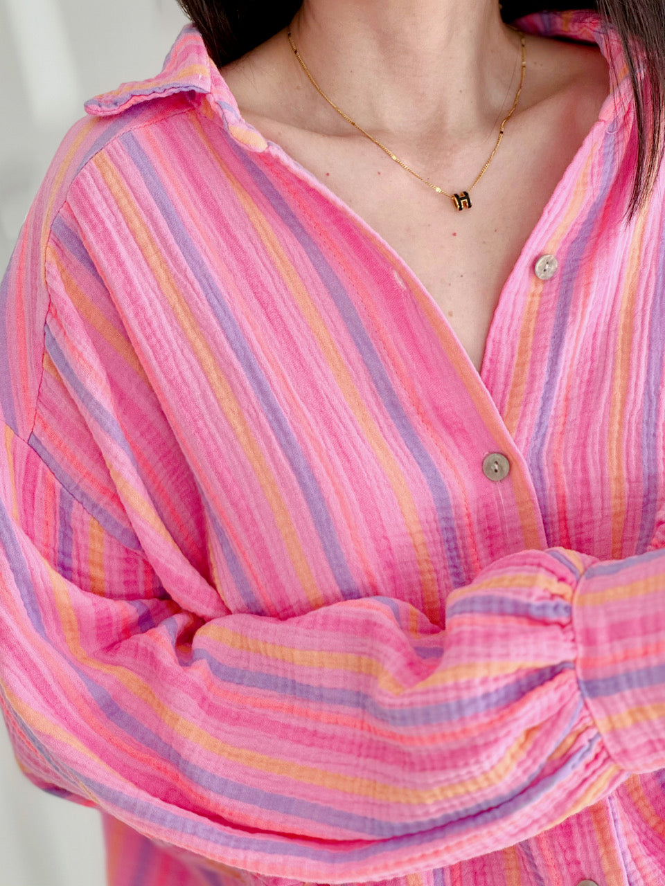 Blusa de Muselina, Rayas Rosa Chicle, 2 colores