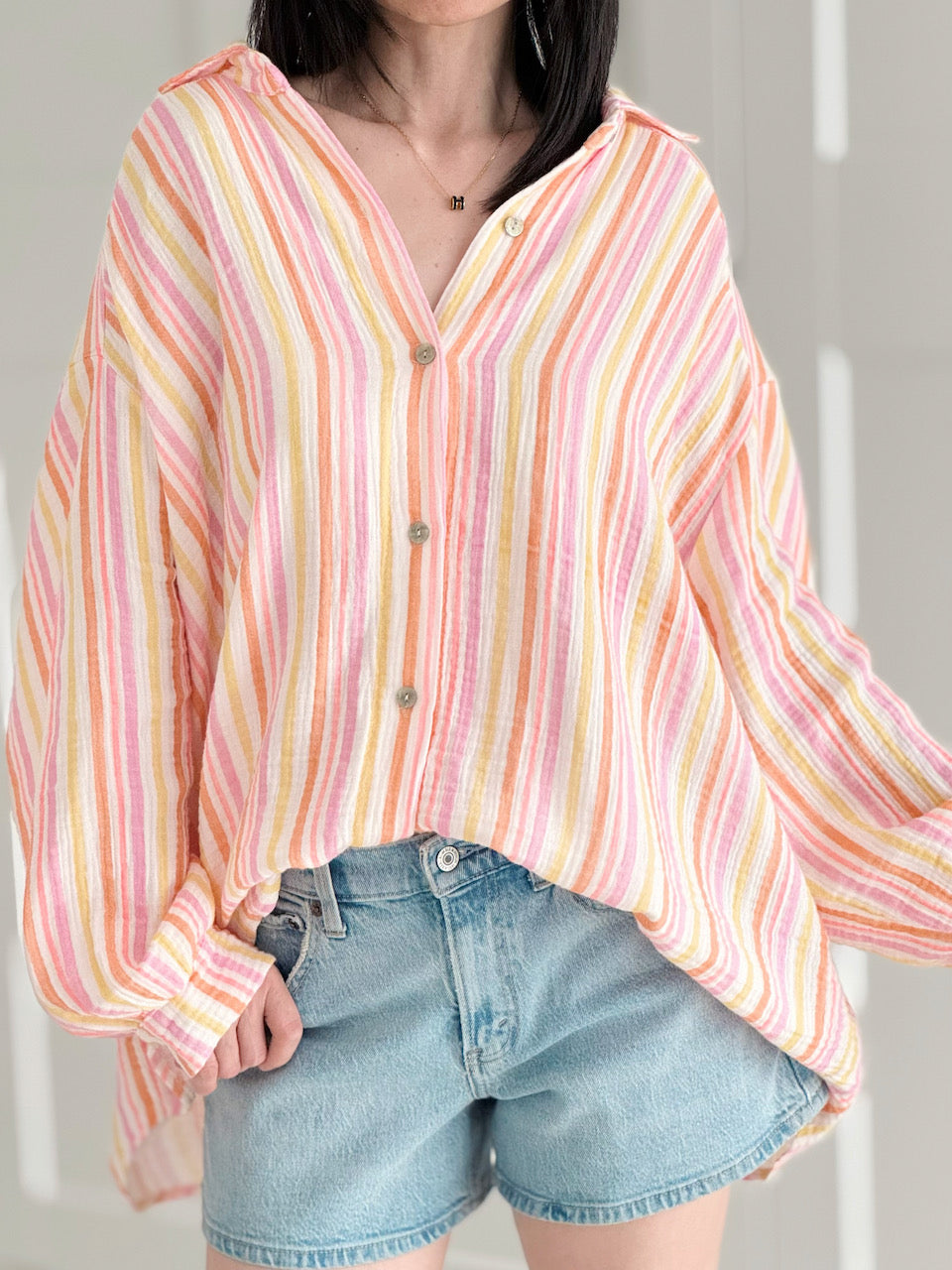 Blusa de Muselina, Rayas Multicolor, 4 colores