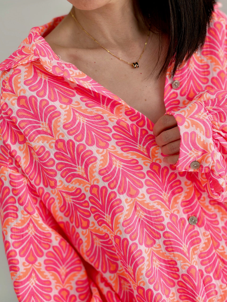 Blusa de Muselina, Hojas de Palmera, Blanco, 2 colores
