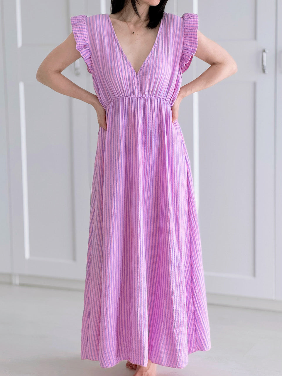 Vestido de Muselina, Espalda Descubierta, sin Mangas, Rayas, 8 colores