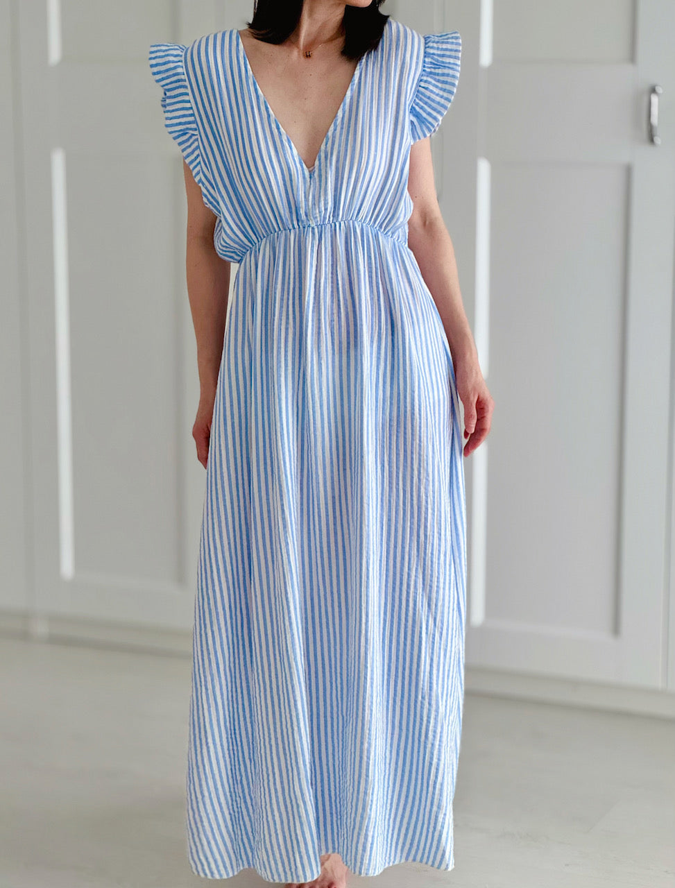 Vestido de Muselina, Espalda Descubierta, sin Mangas, Rayas, 8 colores