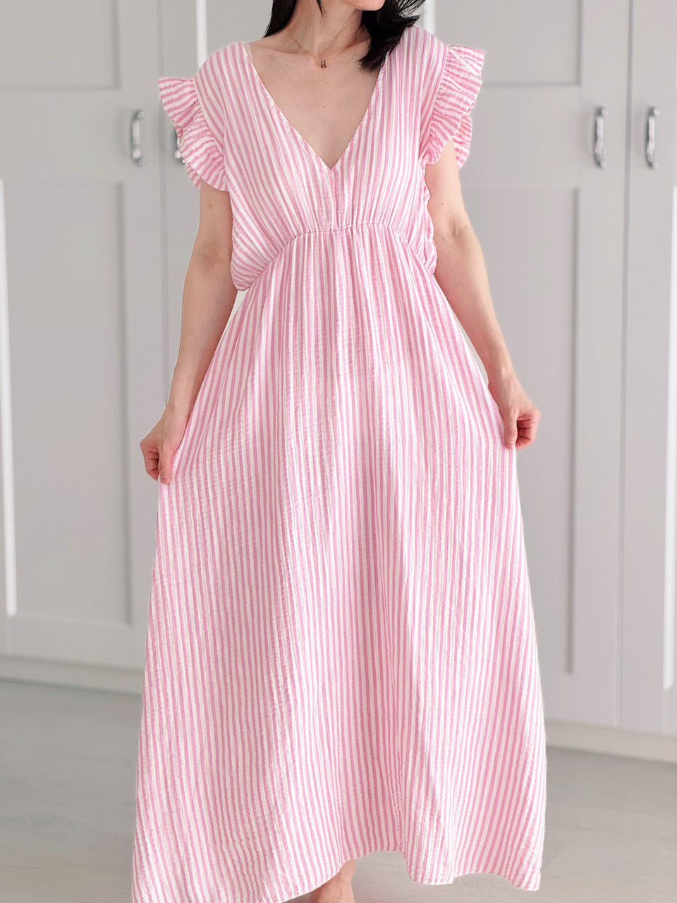 Vestido de Muselina, Espalda Descubierta, sin Mangas, Rayas, 8 colores