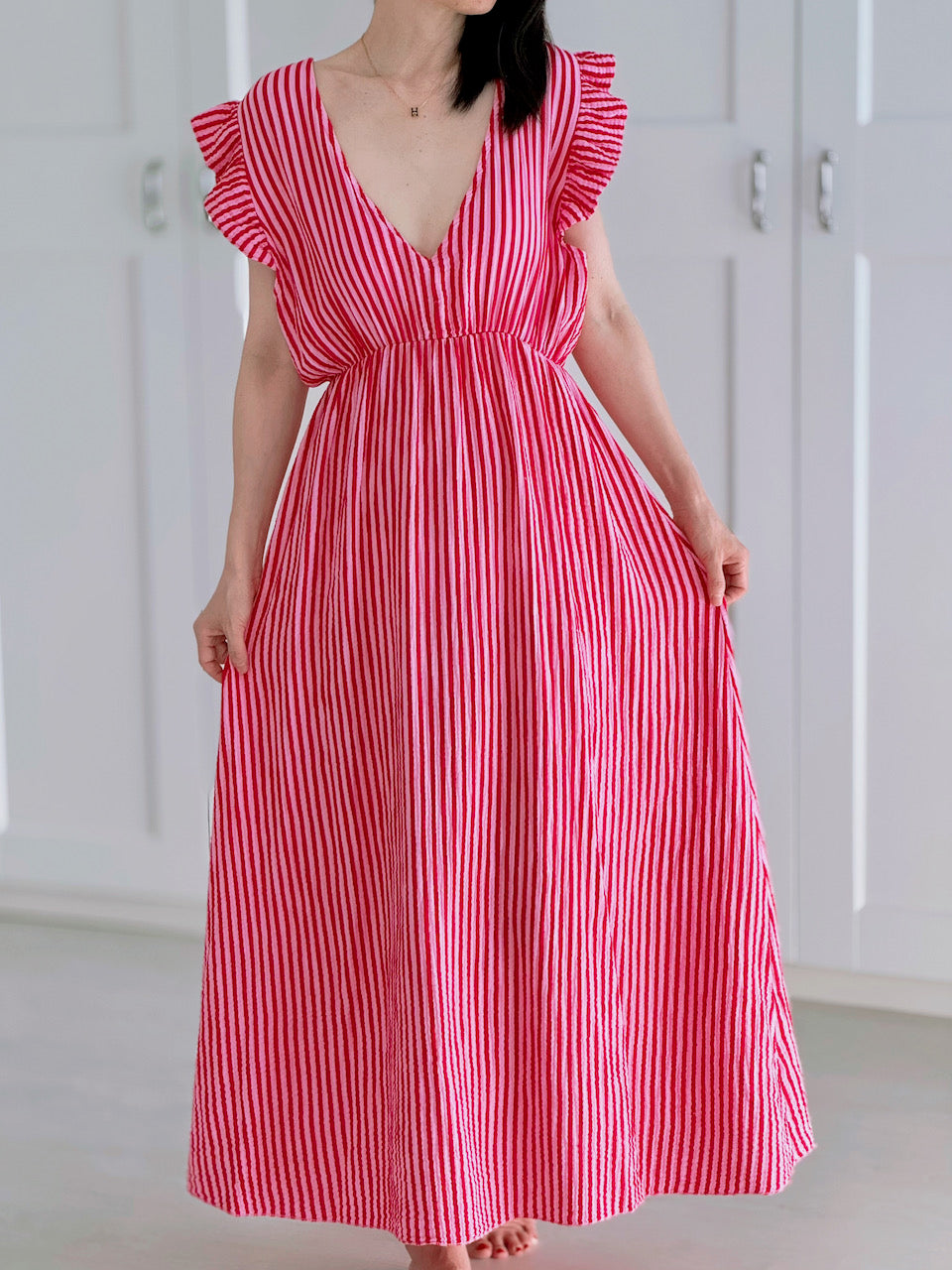 Vestido de Muselina, Espalda Descubierta, sin Mangas, Rayas, 8 colores
