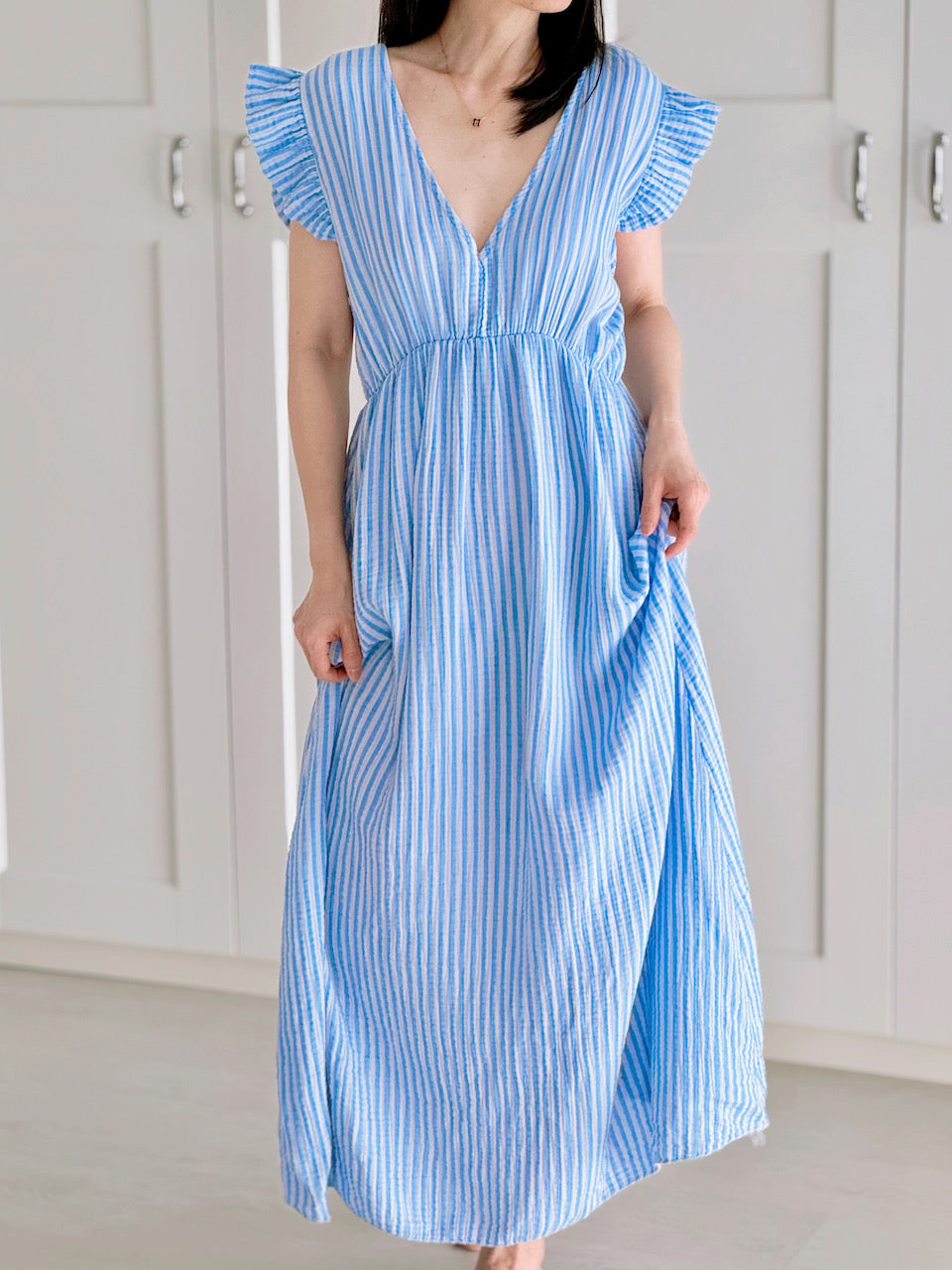 Vestido de Muselina, Espalda Descubierta, sin Mangas, Rayas, 8 colores