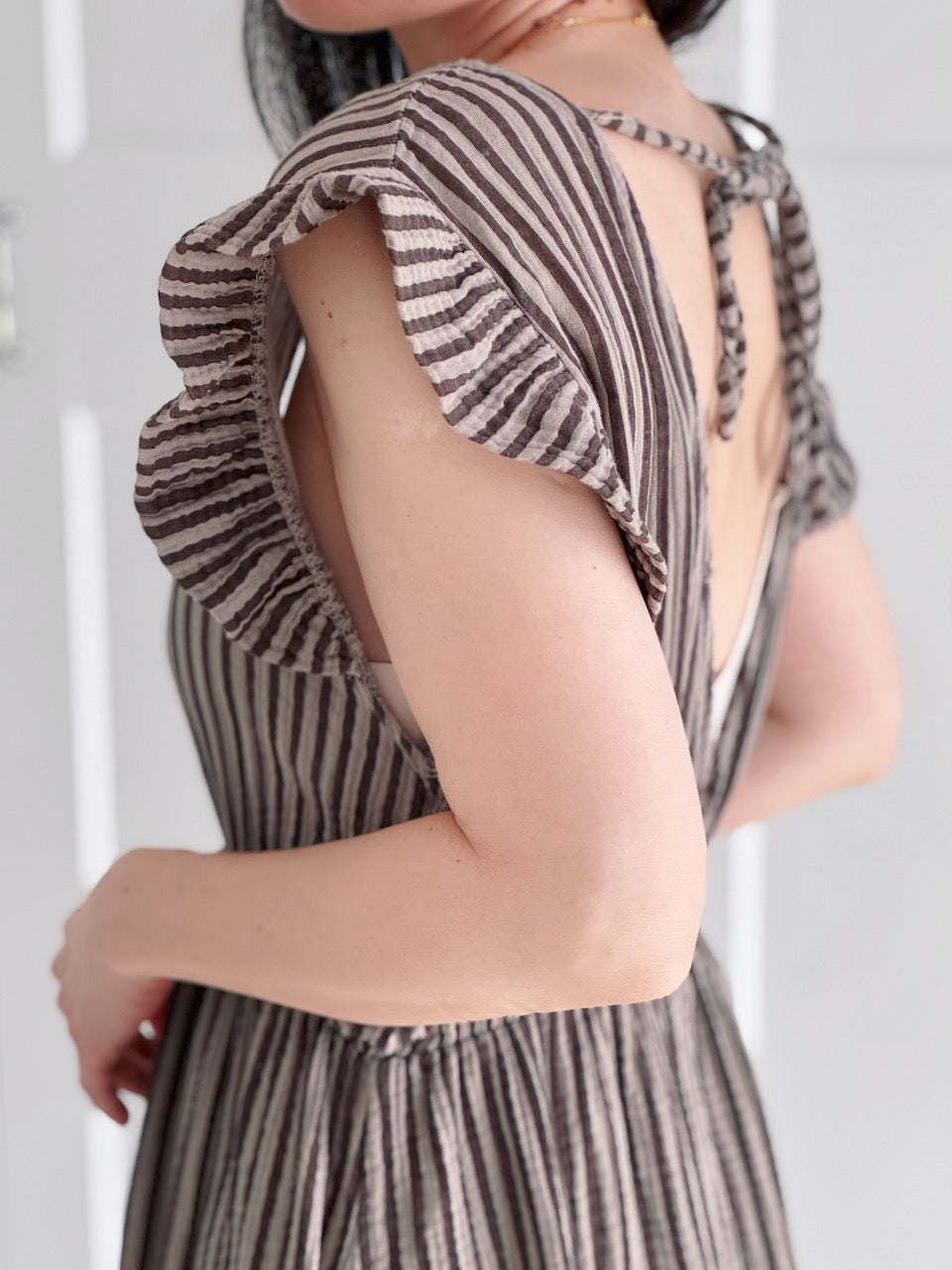 Vestido de Muselina, Espalda Descubierta, sin Mangas, Rayas, 8 colores