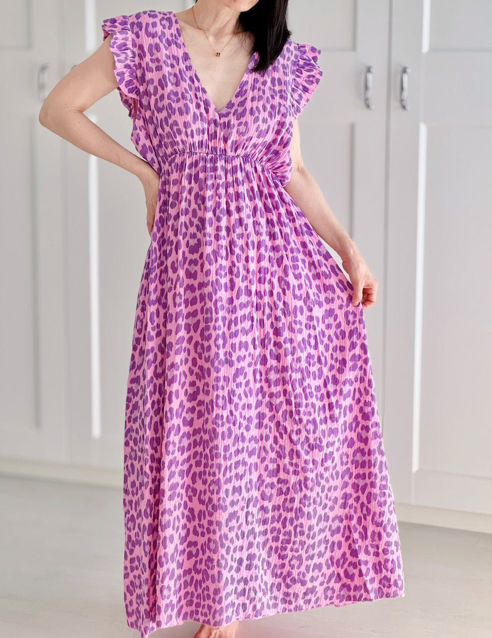 Vestido de Muselina, Espalda Descubierta, sin Mangas, Leopardo Salvaje, 4 colores