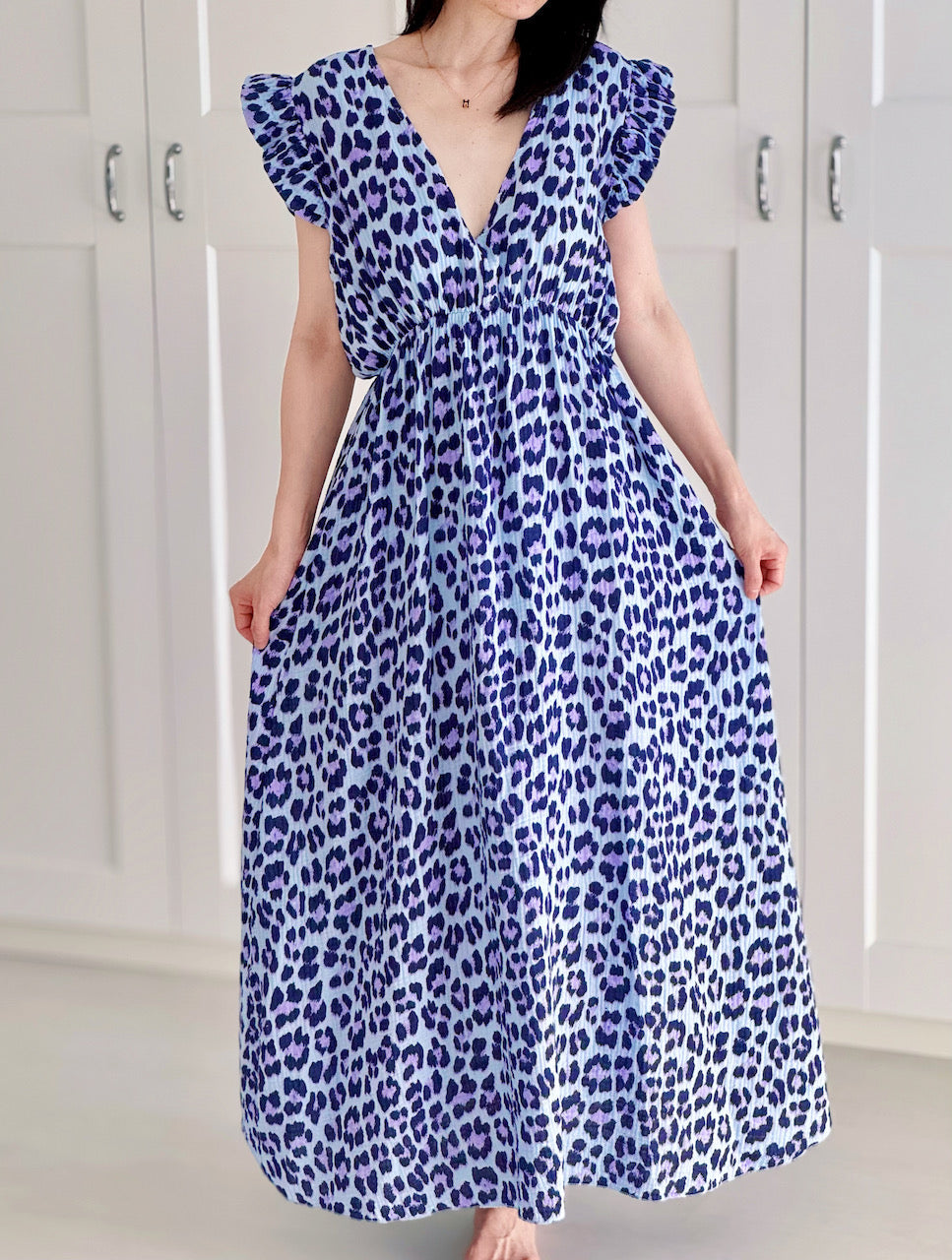 Vestido de Muselina, Espalda Descubierta, sin Mangas, Leopardo Salvaje, 4 colores