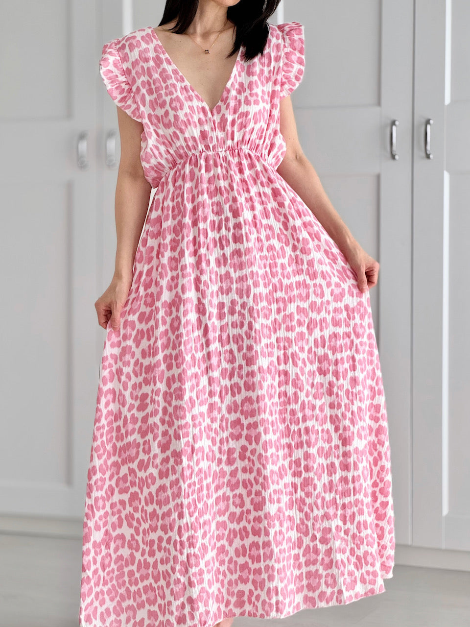 Vestido de Muselina, Espalda Descubierta, sin Mangas, Leopardo Salvaje, 4 colores
