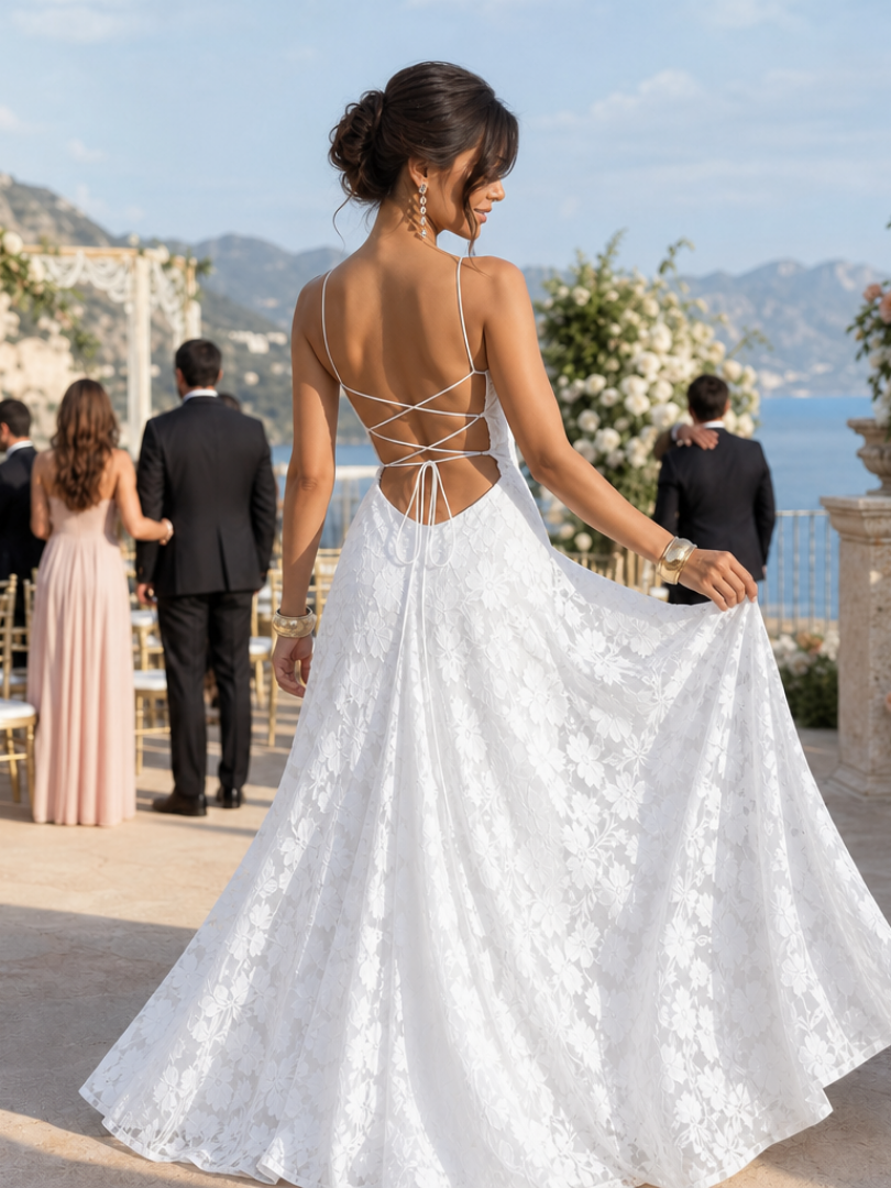 Liane | Vestido maxi de encaje con tirantes finos
