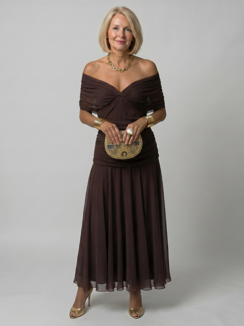Silke | Vestido midi de hombros descubiertos