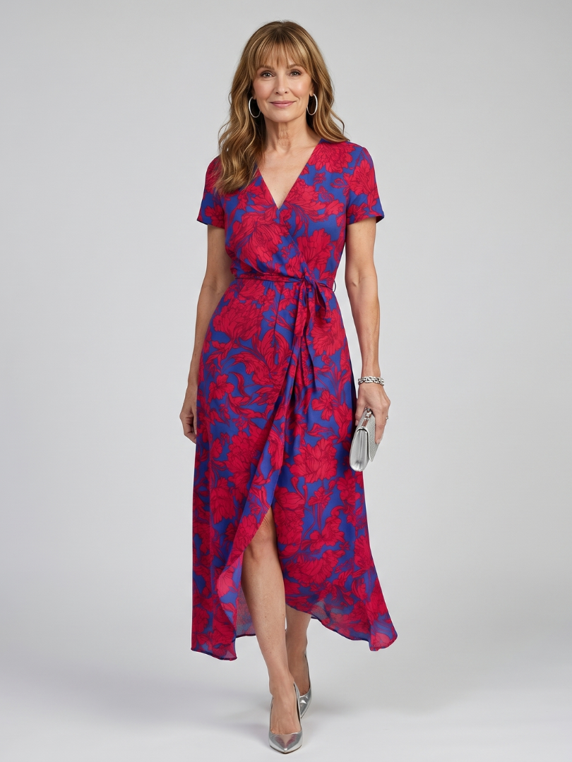 Lotte | Vestido midi cruzado floral de manga corta