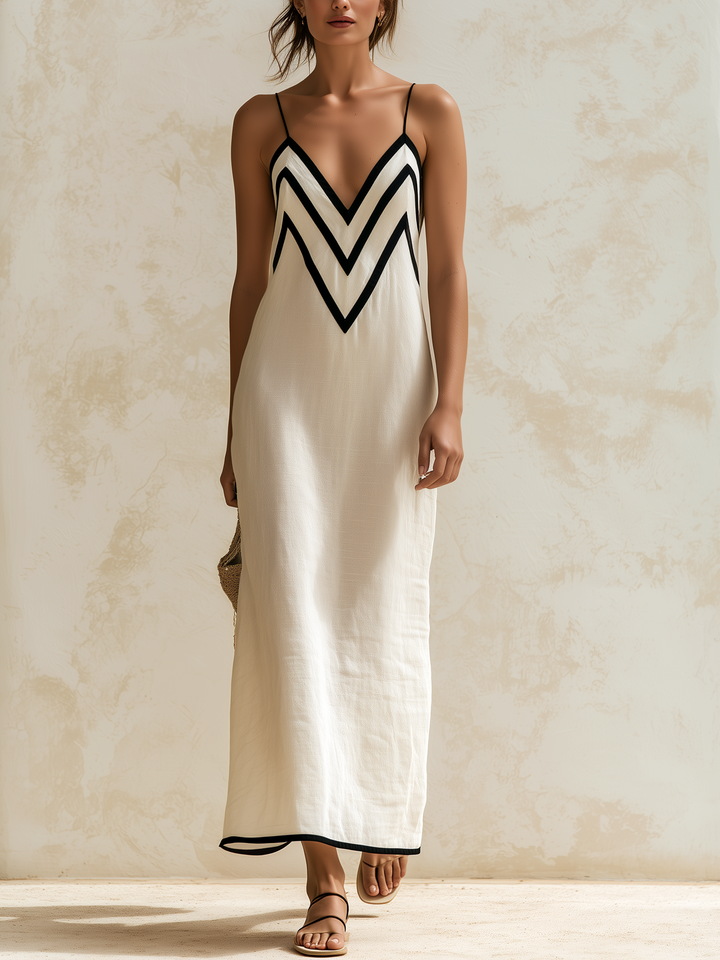Marisa, Vestido largo chevron en contraste de Zelira