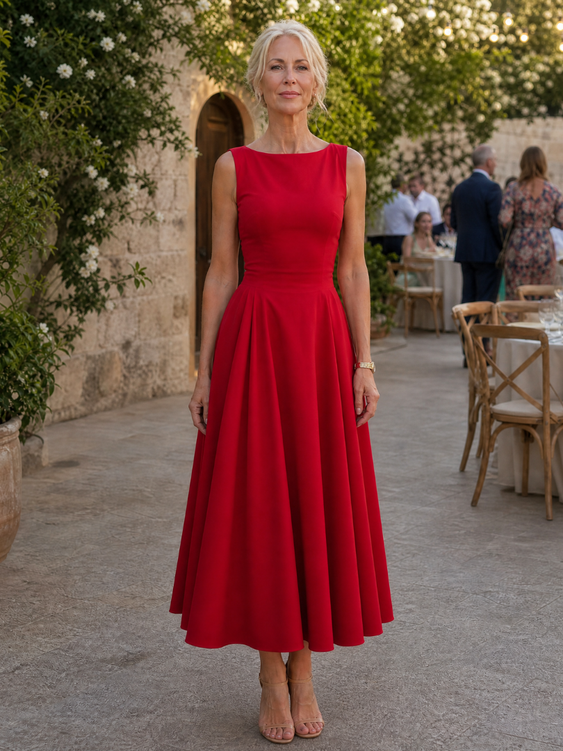 Gisela | Vestido midi sin mangas de corte entallado