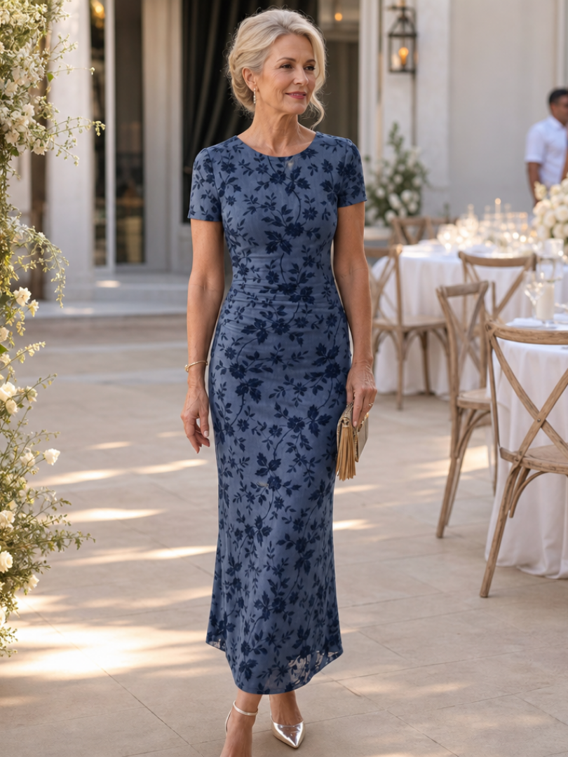 Adelina | Vestido midi de manga corta con cuello redondo