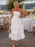 Annegret | Vestido midi con hombros al descubierto y top fruncido elástico