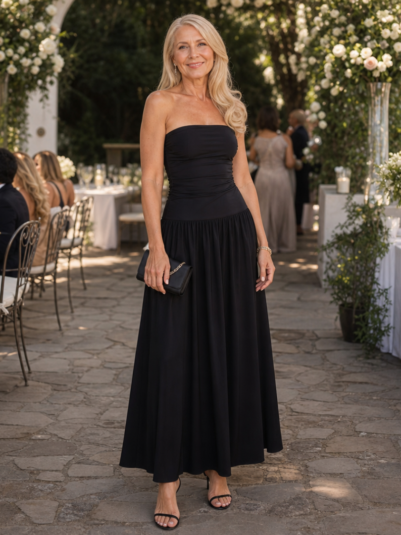 Yvonne | Vestido midi con hombros al descubierto y fruncido