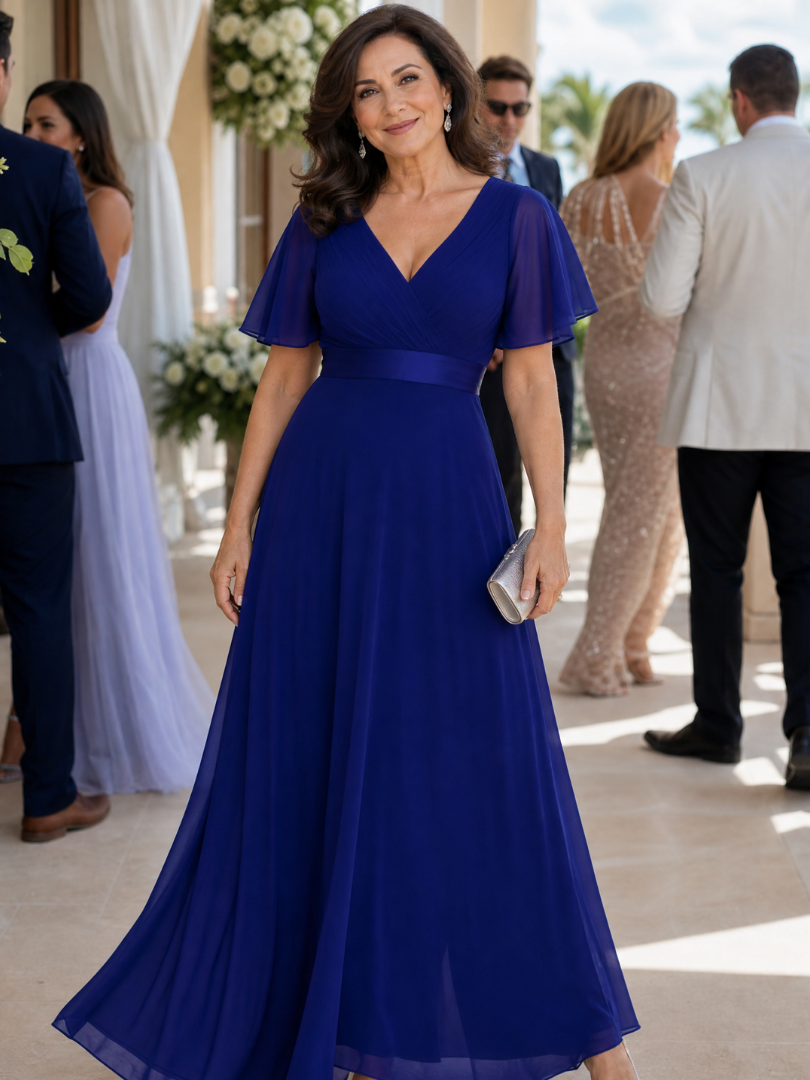 Hannelore | Vestido largo con mangas de mariposa y talle marcado