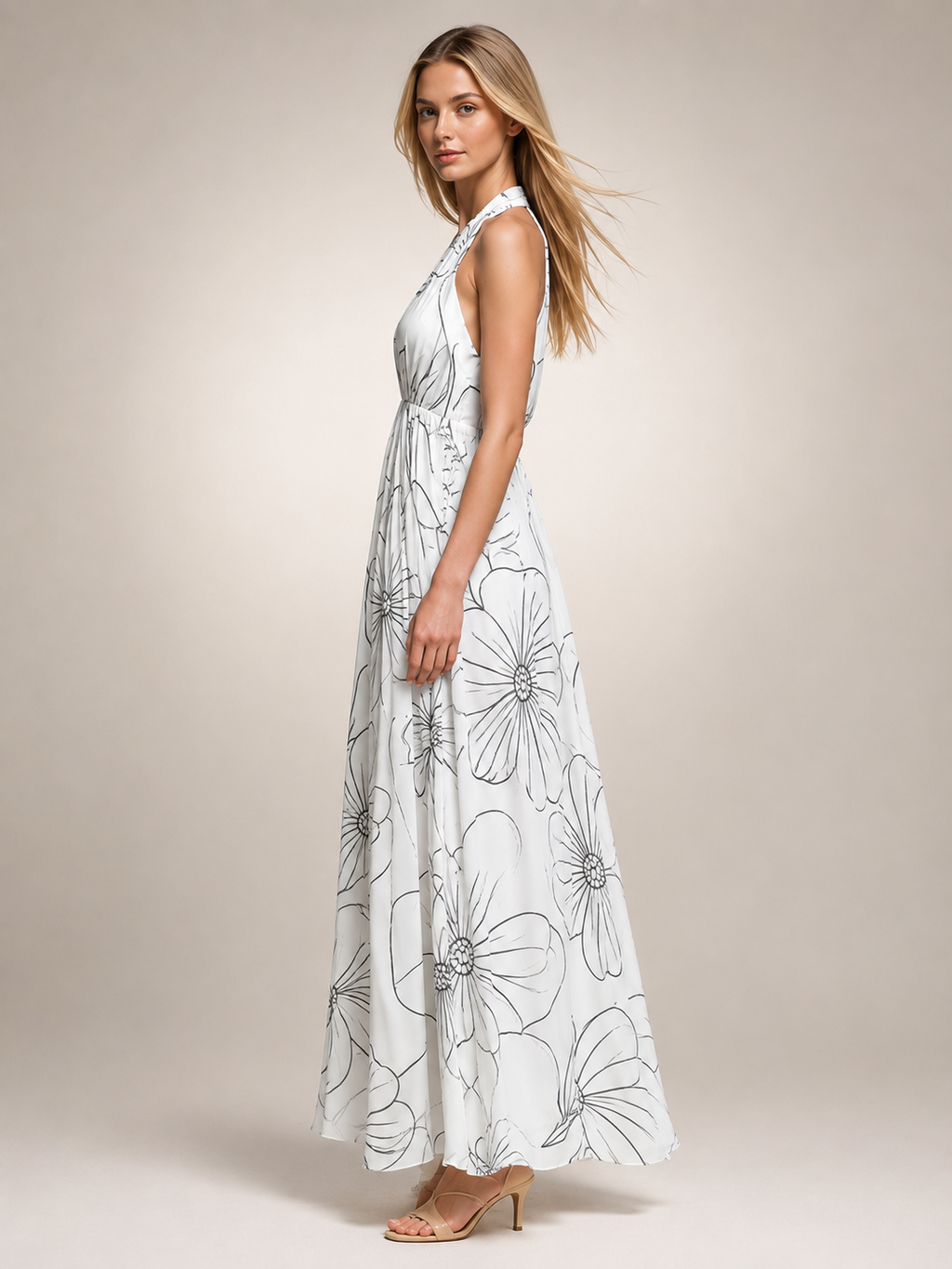 Rosamunde | Vestido maxi boho de cuello halter con estampado floral