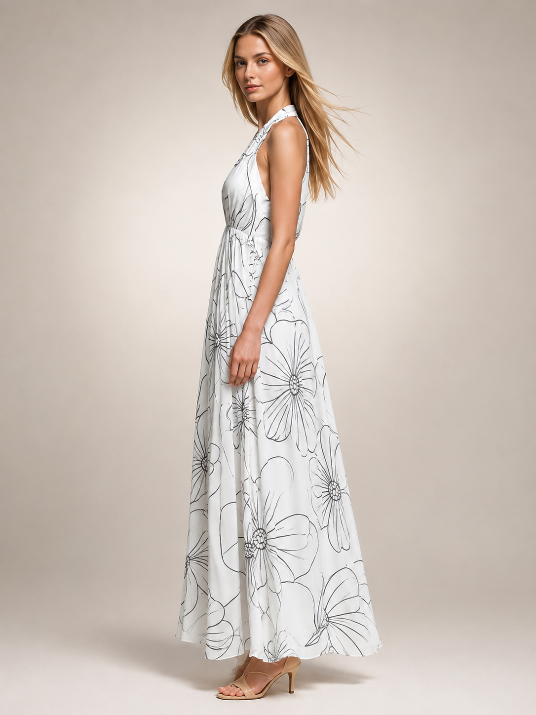 Rosamunde | Vestido maxi boho de cuello halter con estampado floral