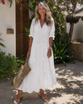 Elkaline | Vestido midi con encaje calado y escote en V