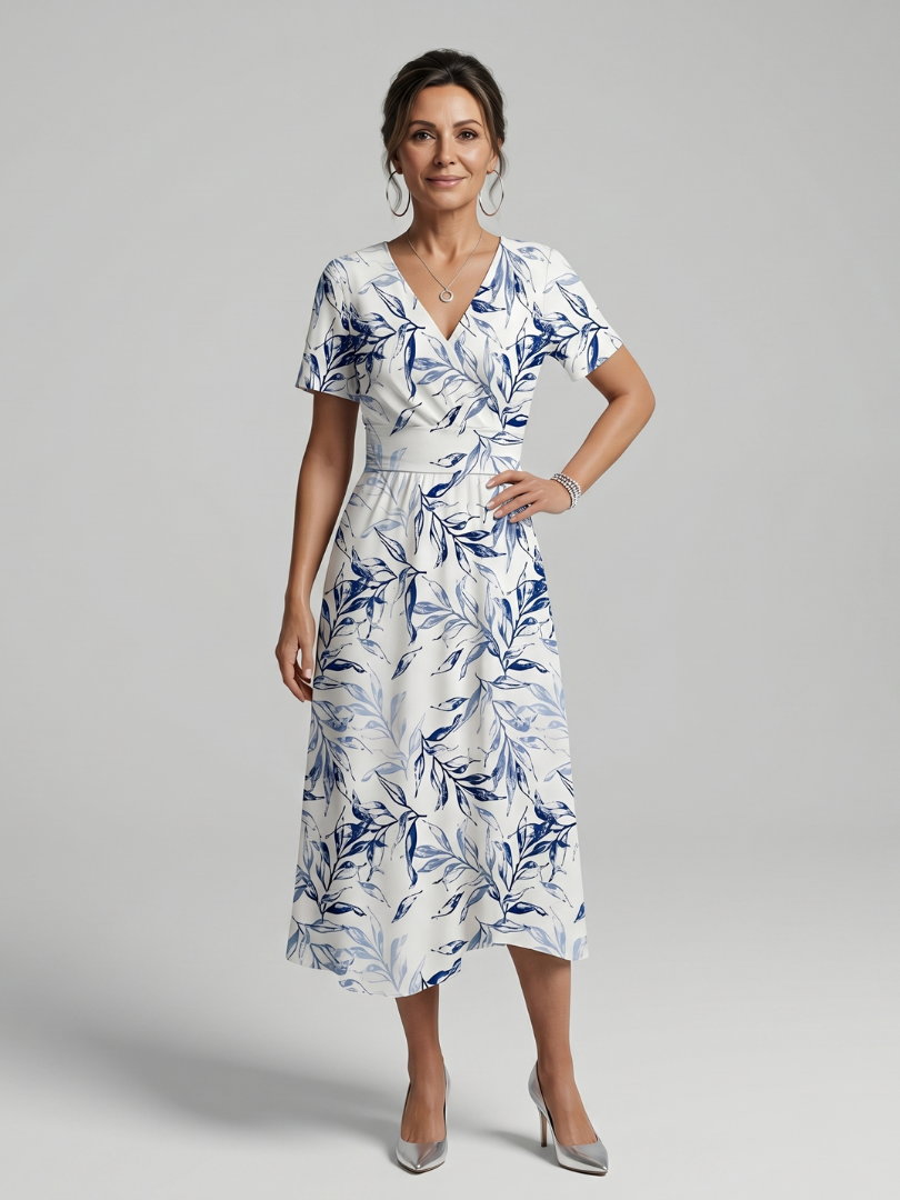Luise | Vestido midi botánico con escote de pico