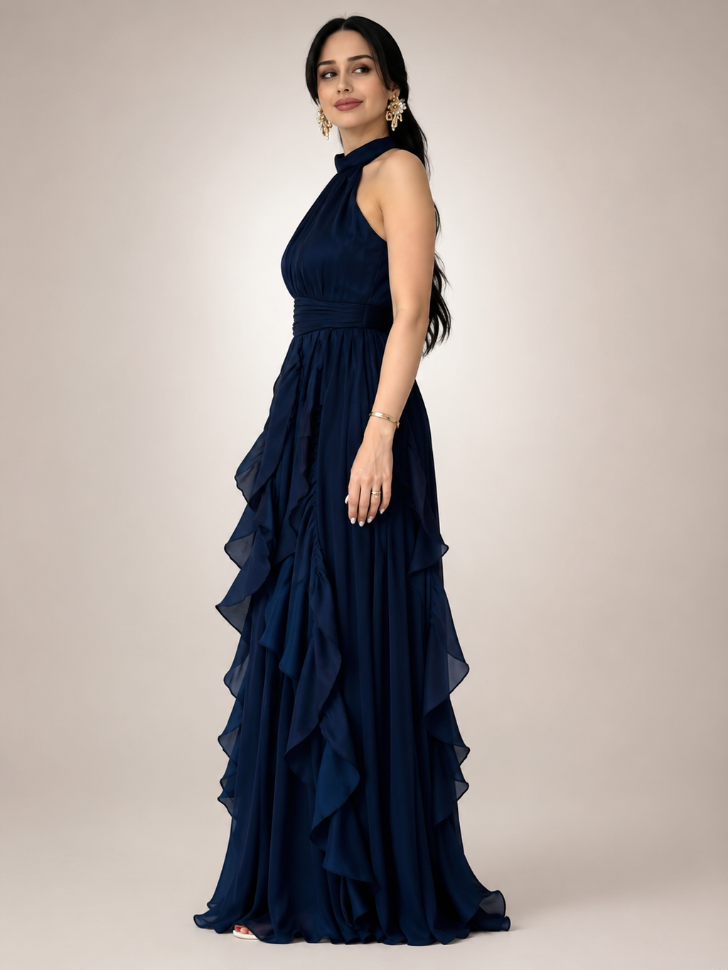 Sidonie | Vestido maxi de cuello halter en línea A
