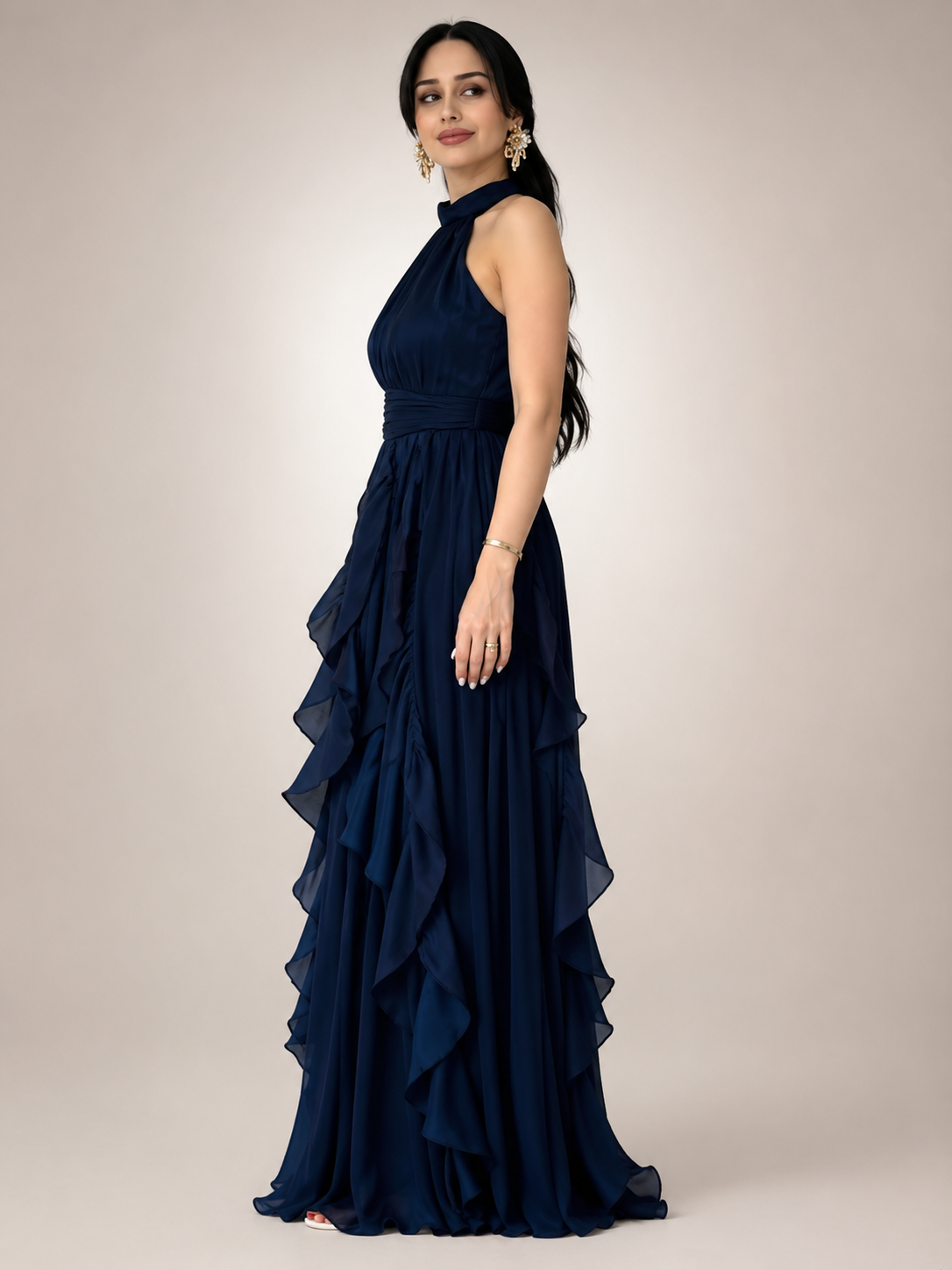 Sidonie | Vestido maxi de cuello halter en línea A