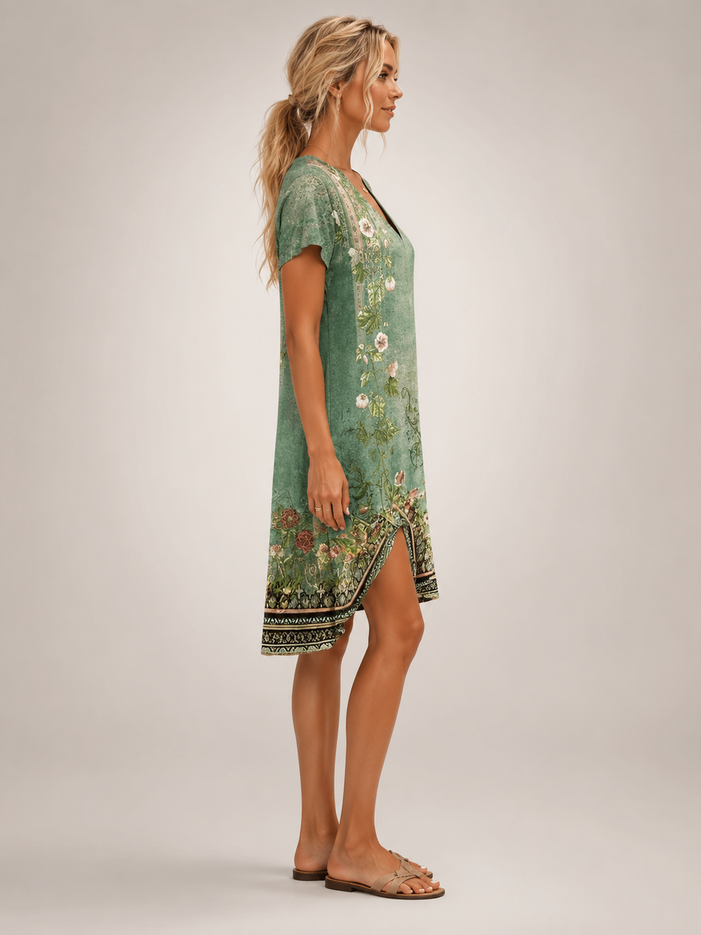 Klara | Vestido camisero corto floral con escote en V