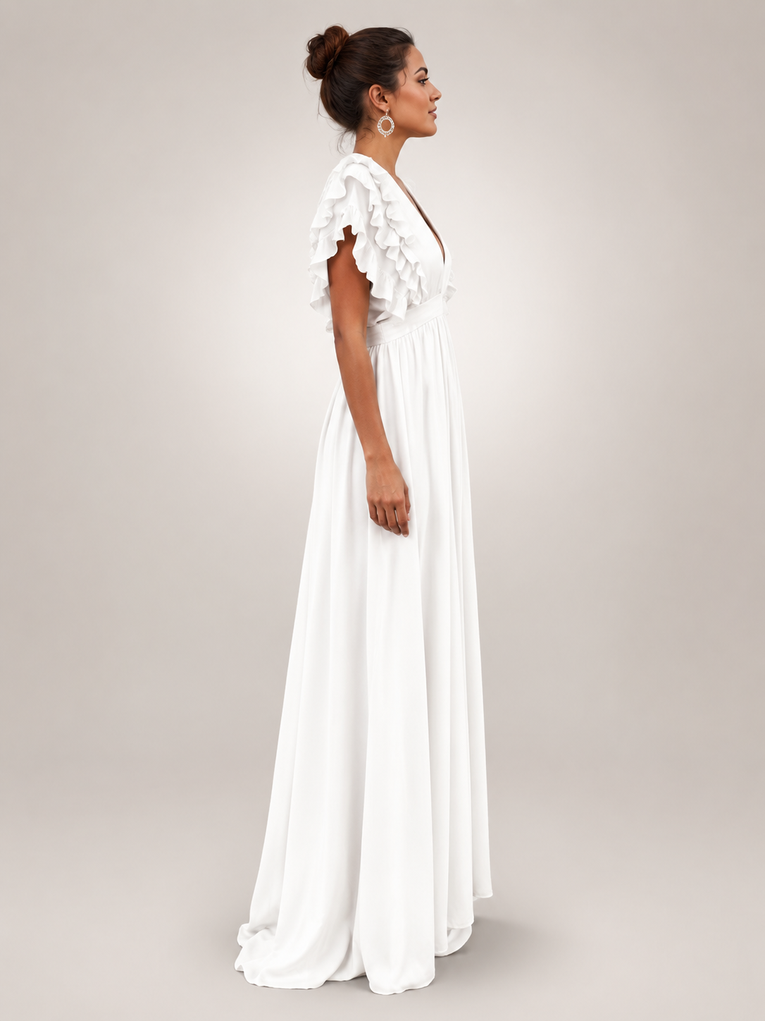 Gerlinde | Vestido maxi con espalda al descubierto y mangas de volantes