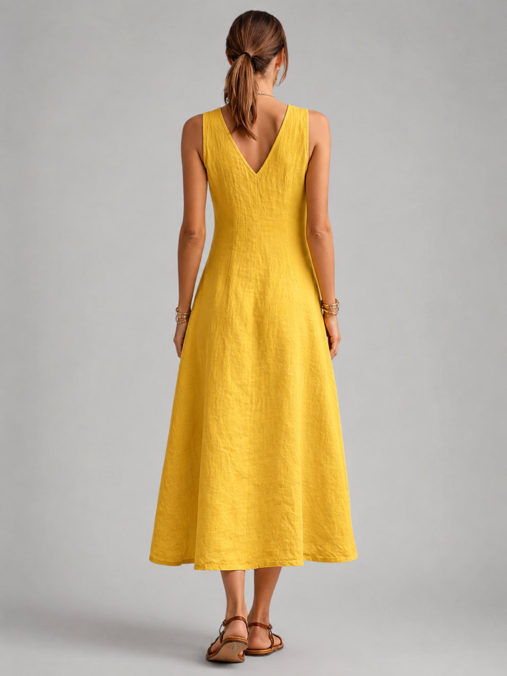 Greta | Vestido maxi de lino con botonadura