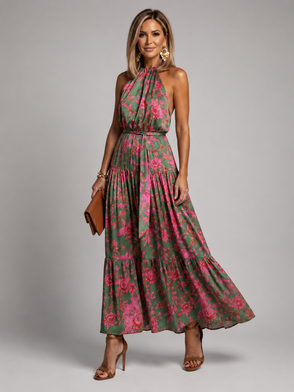 Elara | Vestido midi halter drapeado