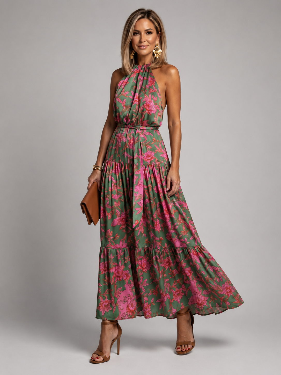 Elara | Vestido midi halter drapeado