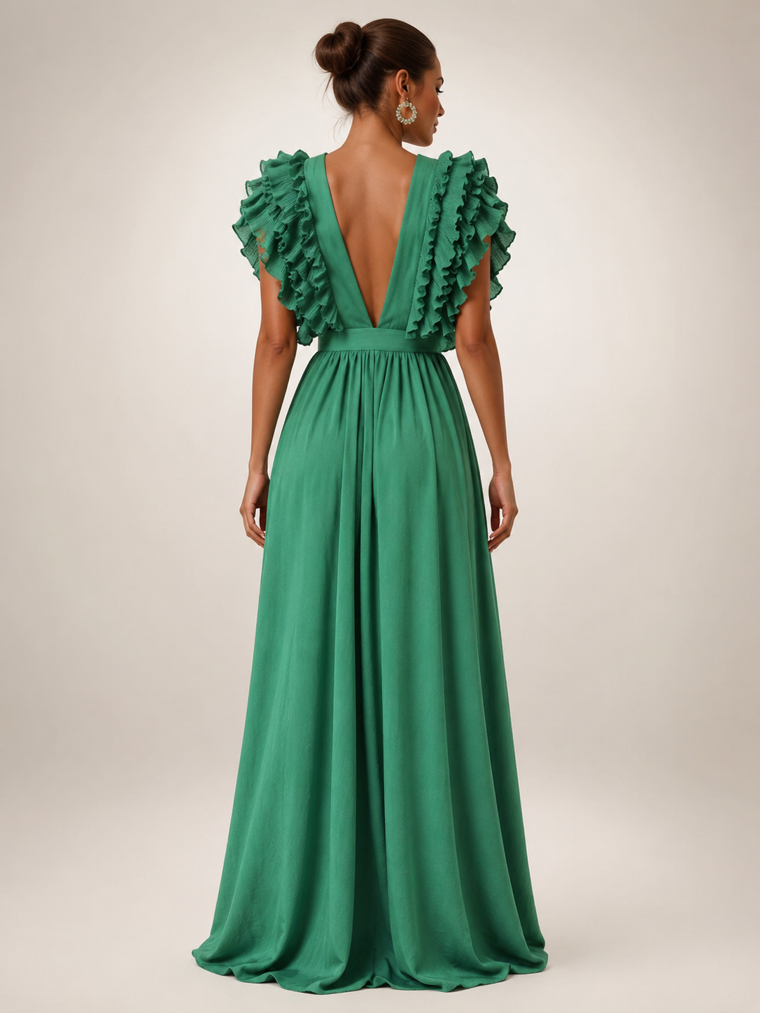 Gerlinde | Vestido maxi con espalda al descubierto y mangas de volantes