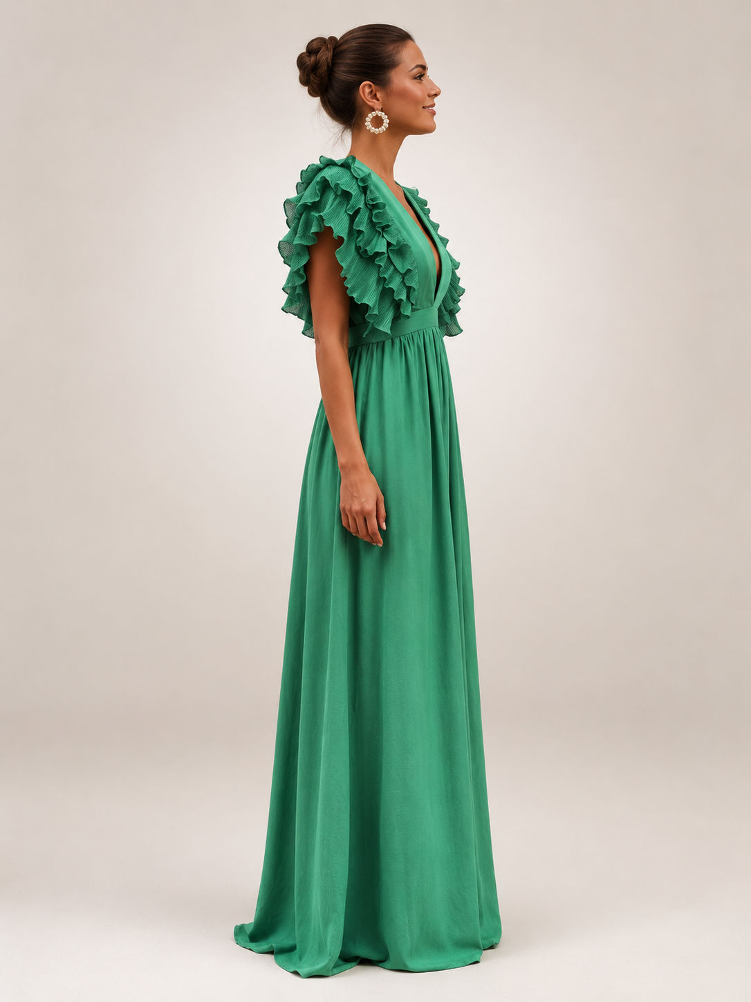 Gerlinde | Vestido maxi con espalda al descubierto y mangas de volantes