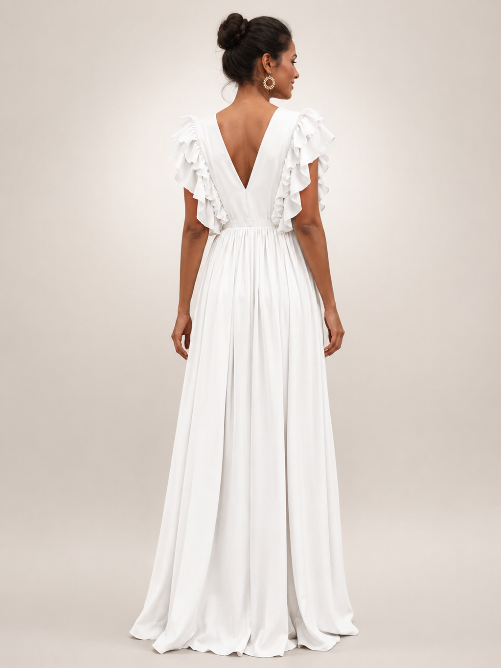 Gerlinde | Vestido maxi con espalda al descubierto y mangas de volantes